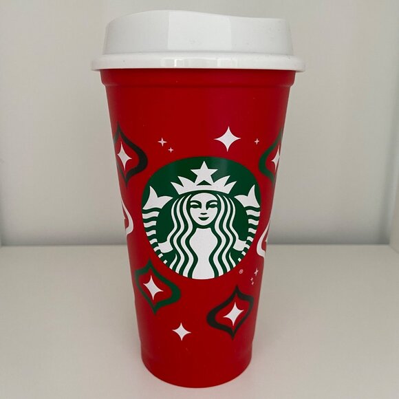 Starbucks Red Holiday Reusable Coffee Cup 16 Oz With White Lid - Picture 6 of 13